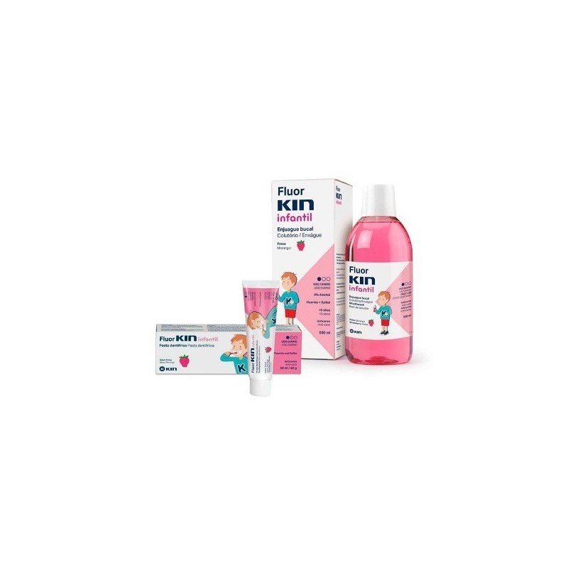 Kin Fluor Infantil Enjuague Bucal Fresa 500ml + Kin Fluor Infantil Pasta Dentífrica Fresa 50ml